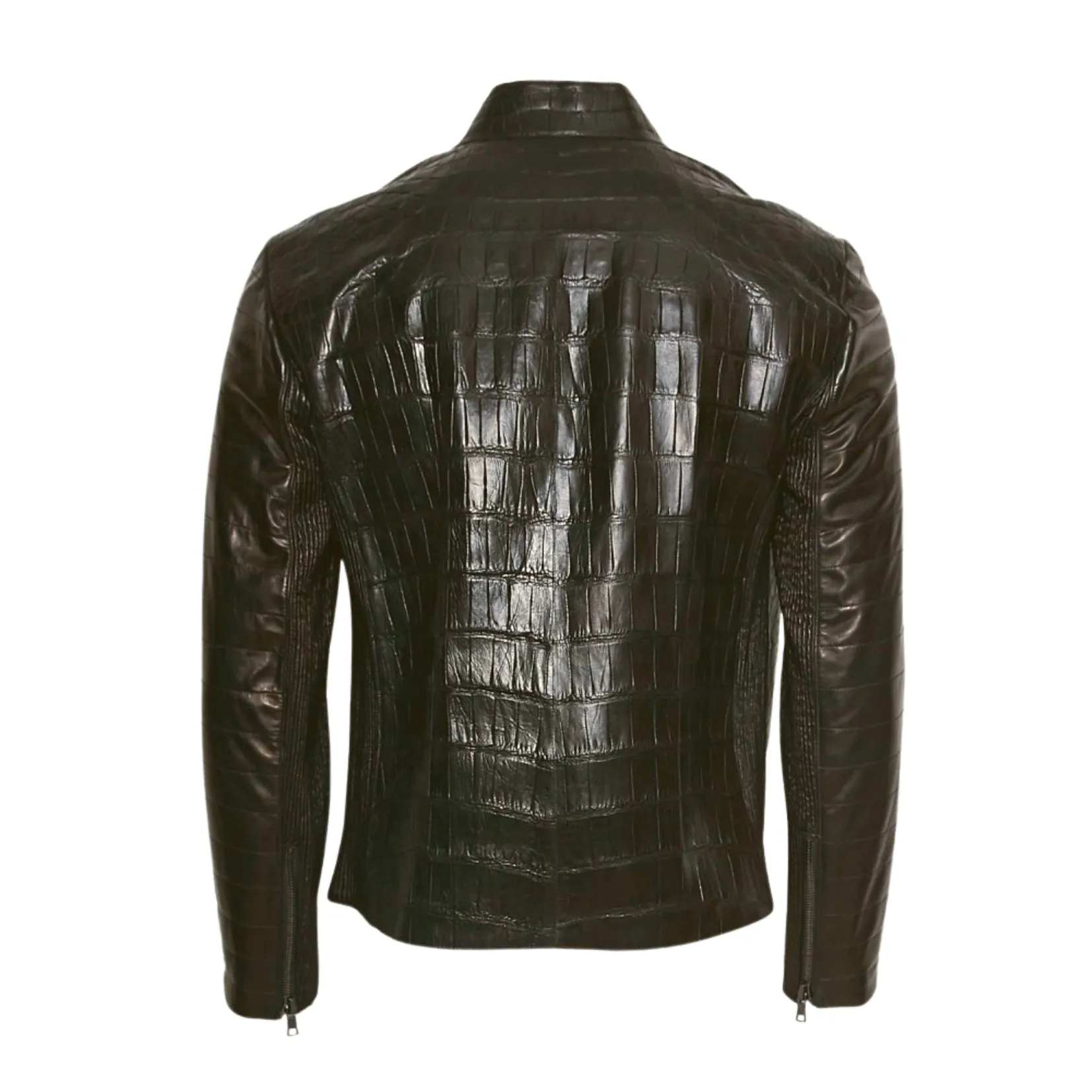 1395RG2 - Cuadra brown casual fashion full exotic alligator leather jacket for men