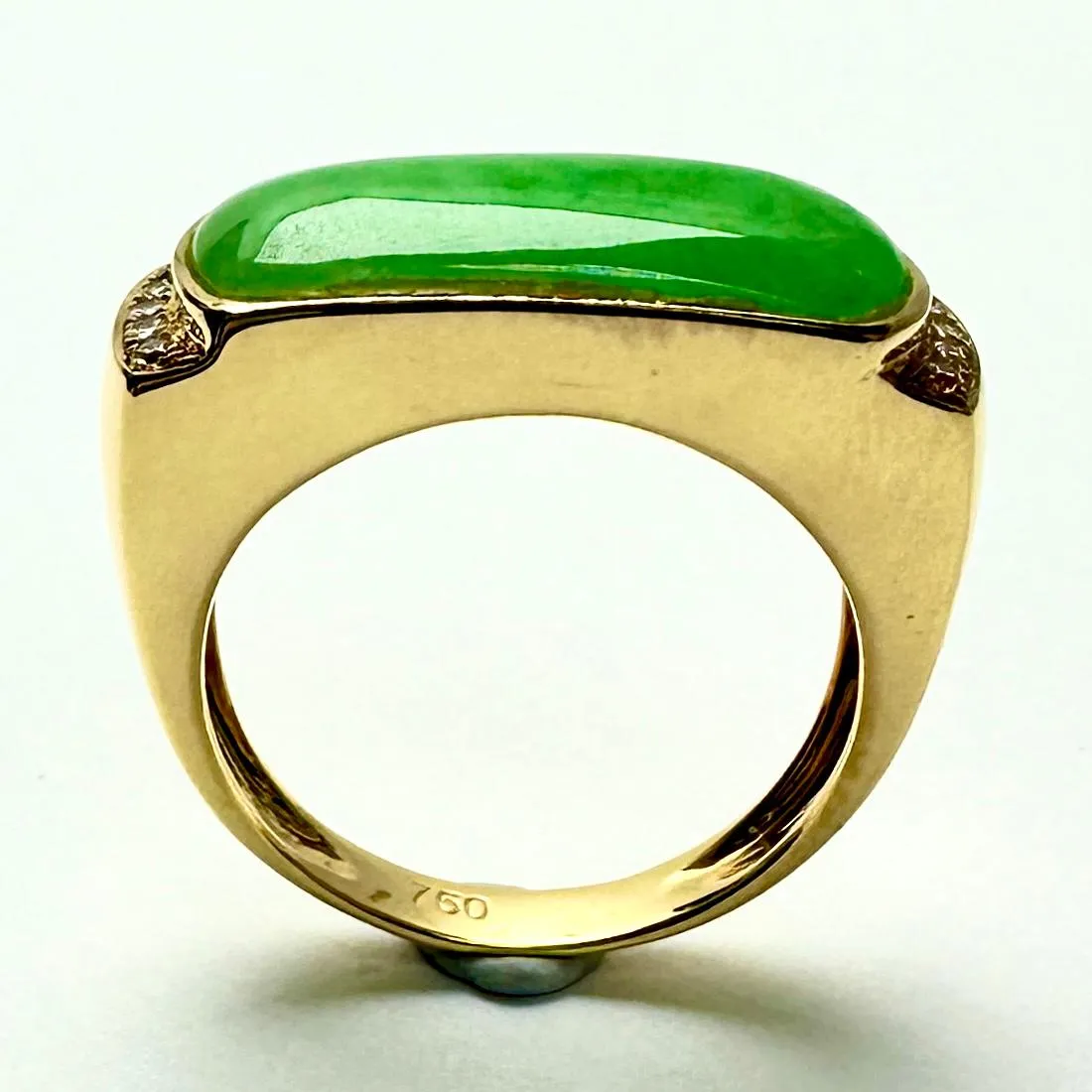 18K Yellow Gold Jade Diamond Men Ring