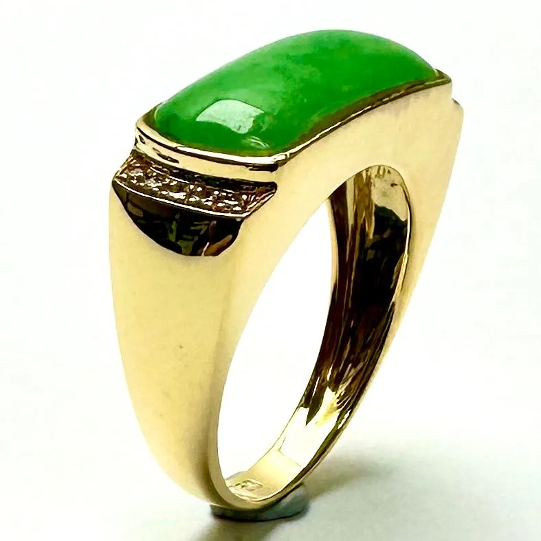 18K Yellow Gold Jade Diamond Men Ring