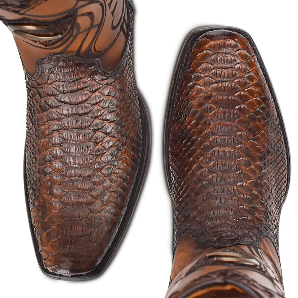 1J1NPH - Cuadra chestnut western cowboy python skin boots for men