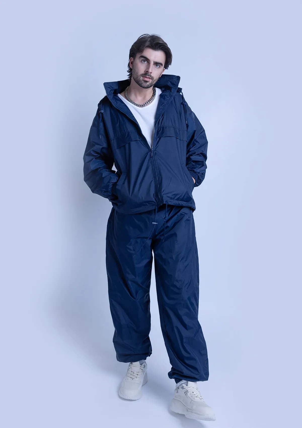 2300S Unisex Full Zipper Taffeta Nylon Tracksuit Set - Navy Blue