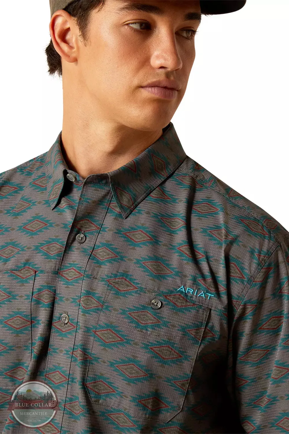 360 Airflow Classic Fit Short Sleeve Shirt in a Gray & Teal Print by Ariat 10048568