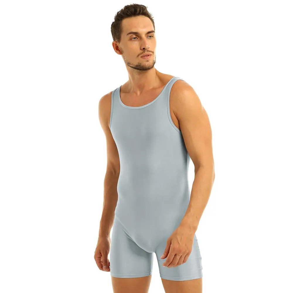 Adam Ballet Dance Shimmer Lycra Unitard Shorts for Men and Older Boys.  Available in Black, Navy and Gray