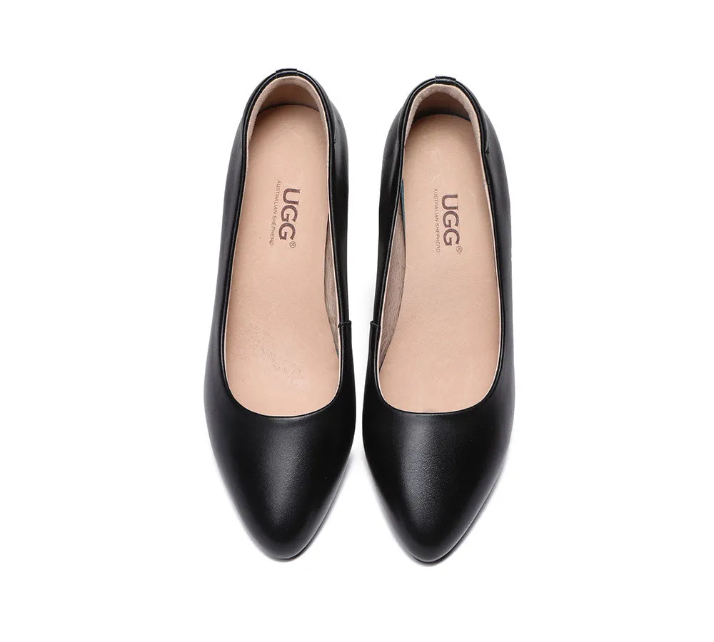 All-Black Leather Women Low Block Heels Fanny