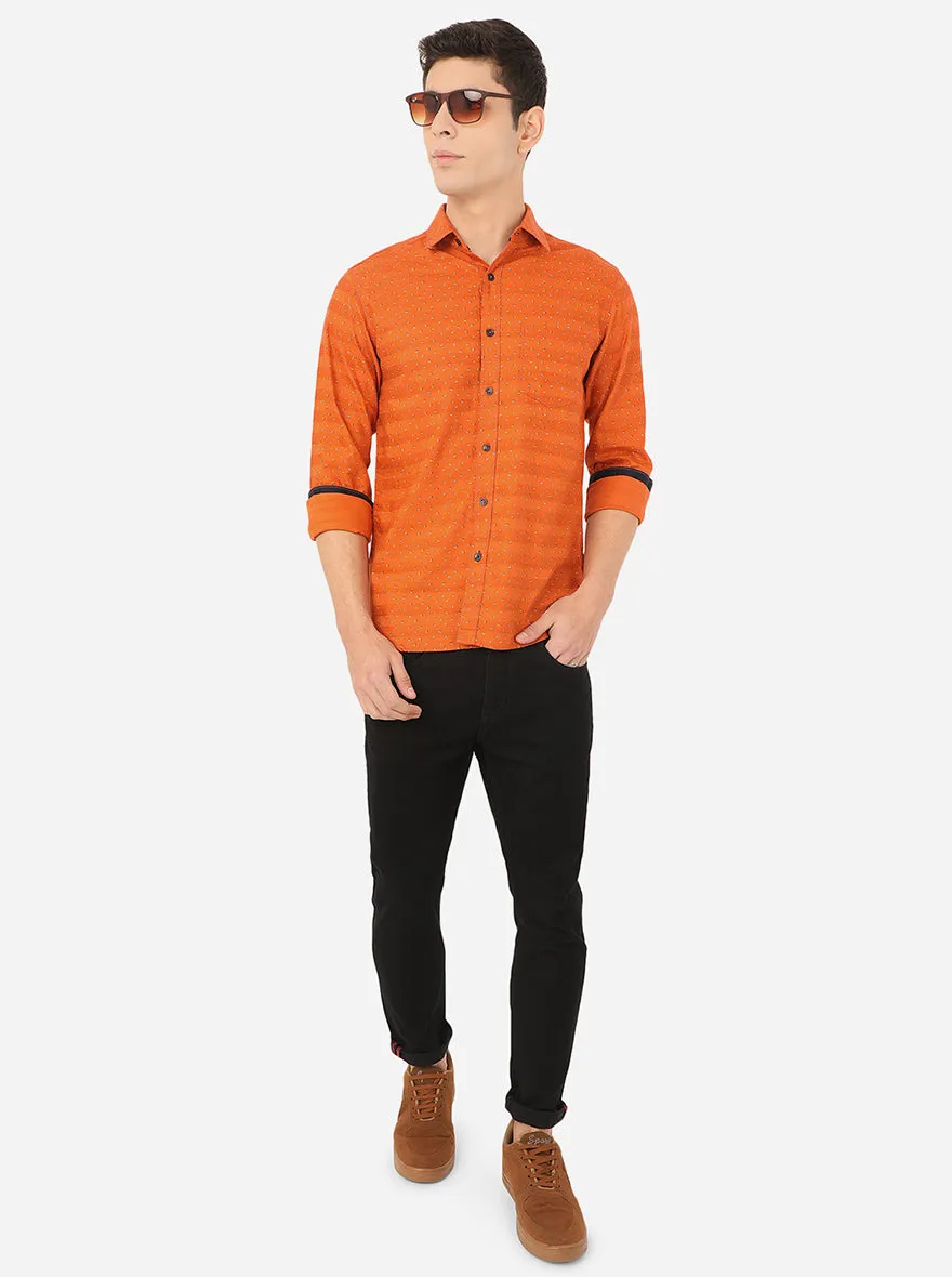 Apricot Orange Printed Slim Fit Semi Casual Shirt | Greenfibre