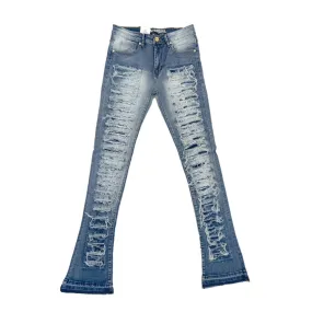 Argonaut Nations Men Stacked Blocked Distress Jeans (Med Blue)