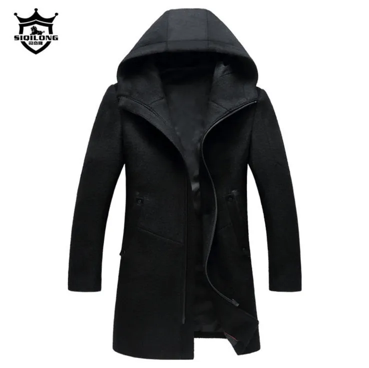 Autumn Winter British style men's wool coat New design Zipper Long trench coat Brand Clothing Top quality hooded woolen coat men