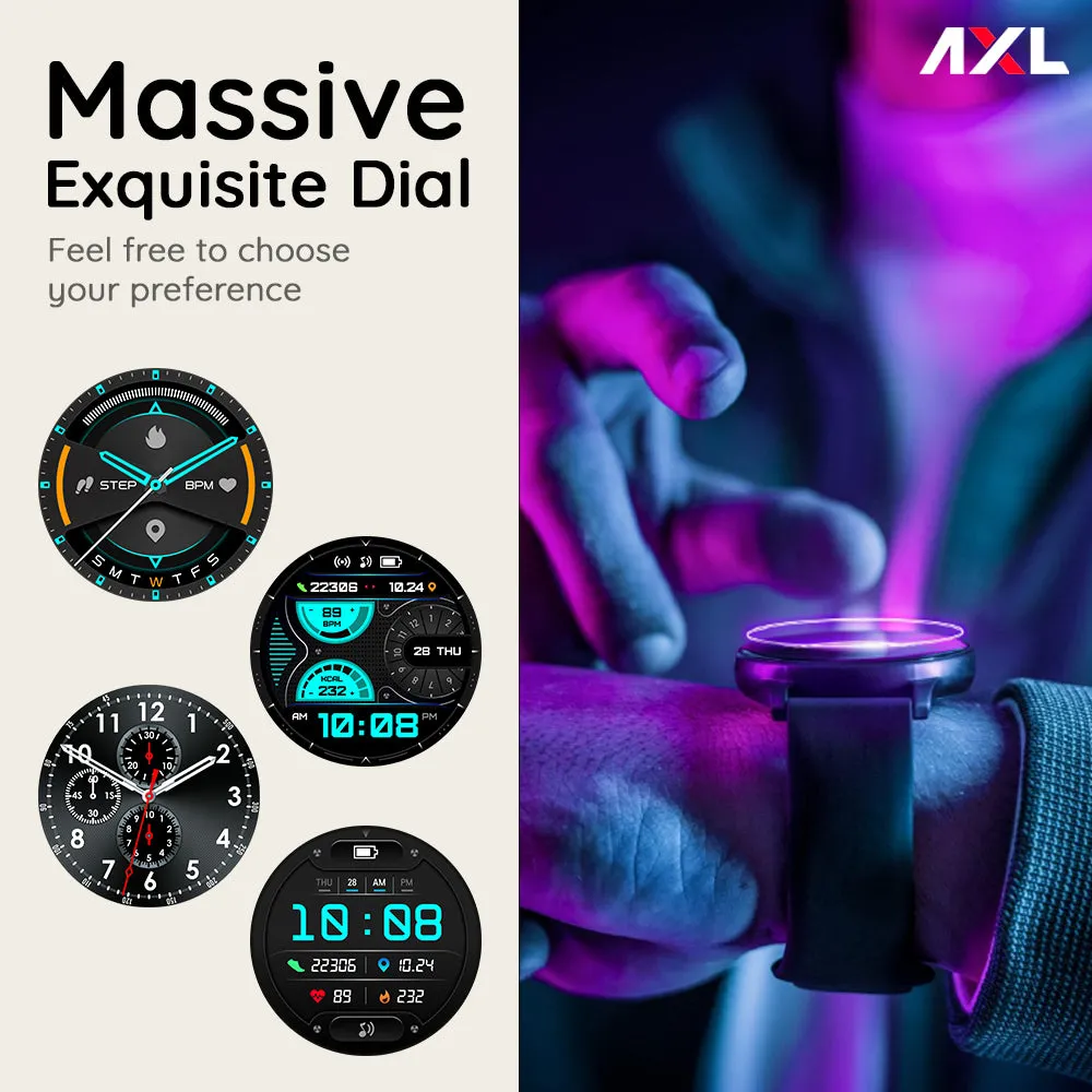 AXL Pulse LifeFit Smart Watch | Bluetooth Calling | Full Touch | Health & Multi Fitness Mode with 24/7 Heart Rate Monitor | Up to 10-15 Days Battery Life | IP67 Waterproof Black, Grey