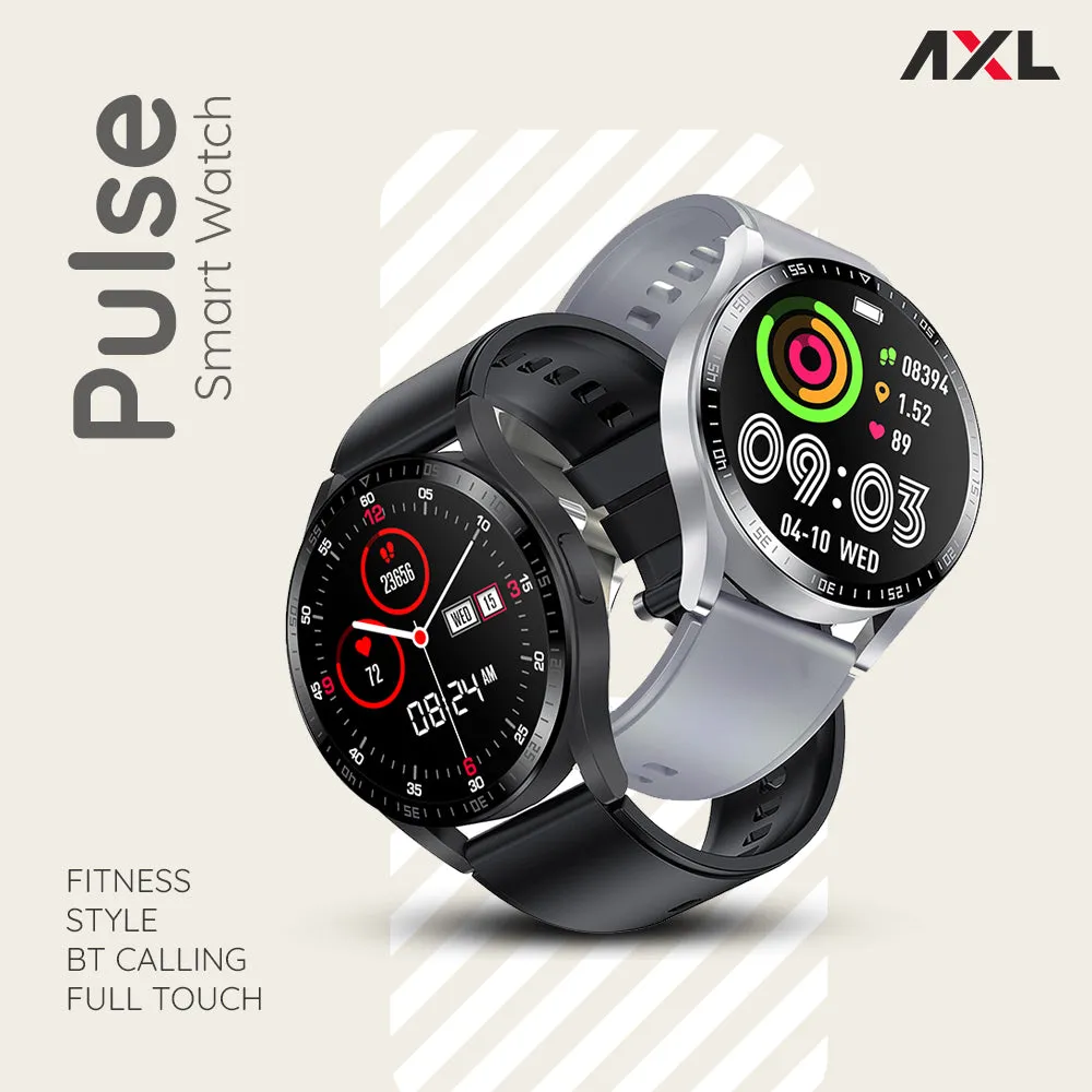 AXL Pulse LifeFit Smart Watch | Bluetooth Calling | Full Touch | Health & Multi Fitness Mode with 24/7 Heart Rate Monitor | Up to 10-15 Days Battery Life | IP67 Waterproof Black, Grey