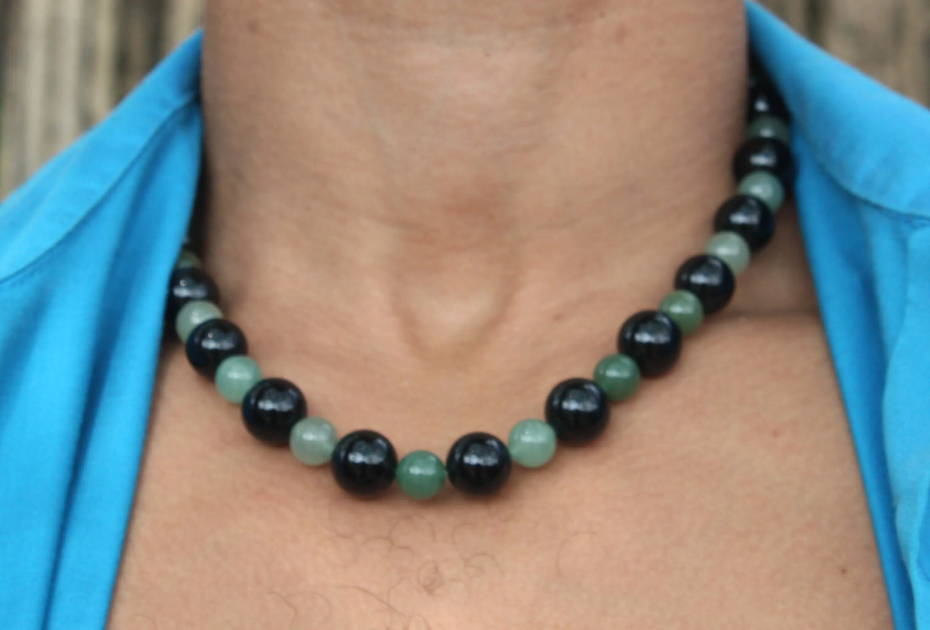 Black Onyx and Jade Aventurine Necklace - Heavy Stone Necklace