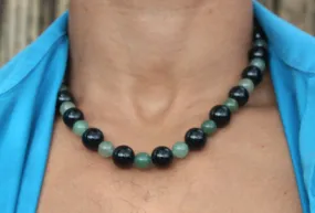 Black Onyx and Jade Aventurine Necklace - Heavy Stone Necklace