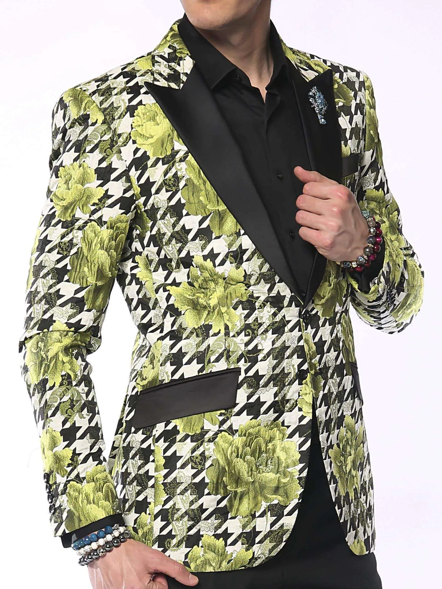 Blazer for Men Hounds Flower Lime Green - Mens - Prom - Tuxedo