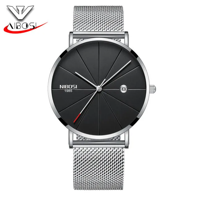 Blue Stainless Steel Ultra Thin Watche Men Classic