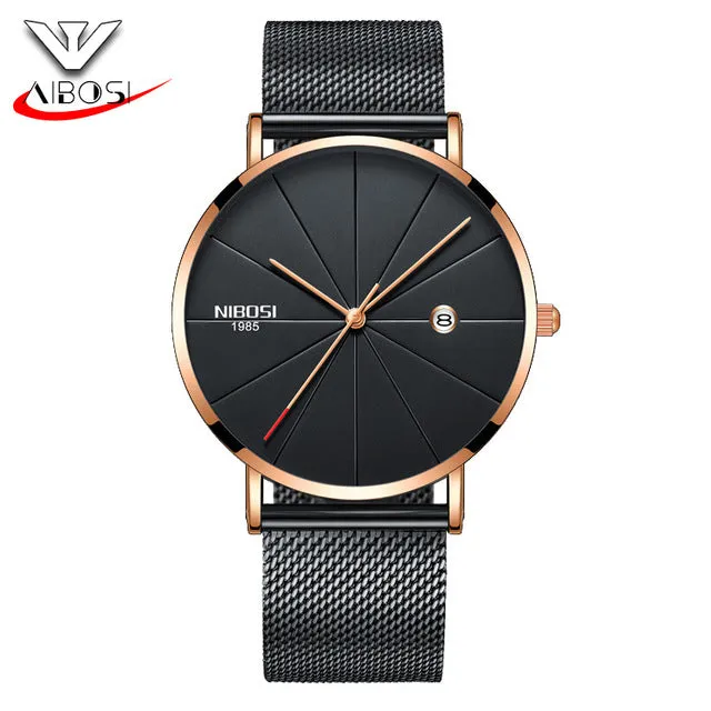 Blue Stainless Steel Ultra Thin Watche Men Classic