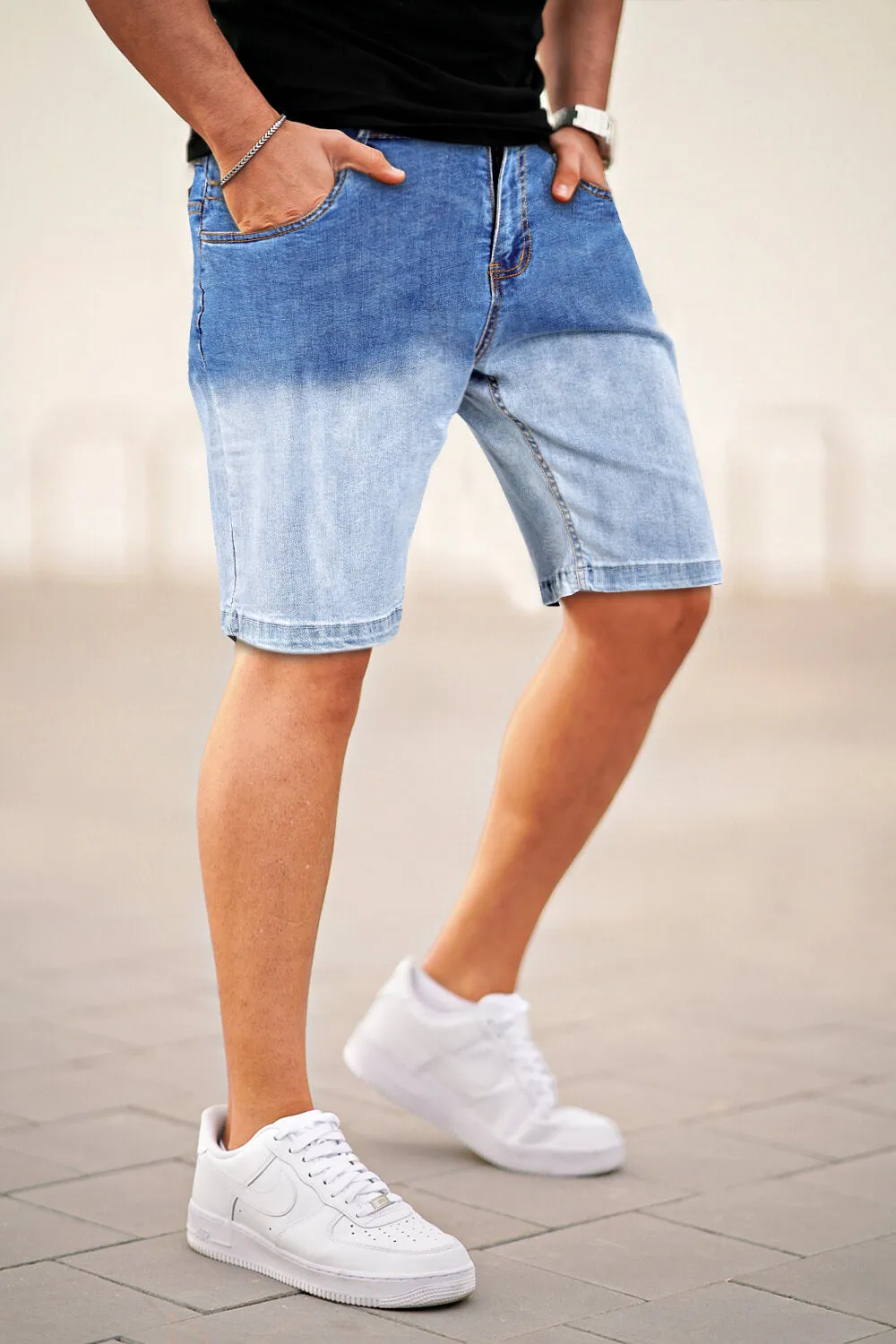 Buy $80 Free Shipping Men's Denim Short - Gradient Color