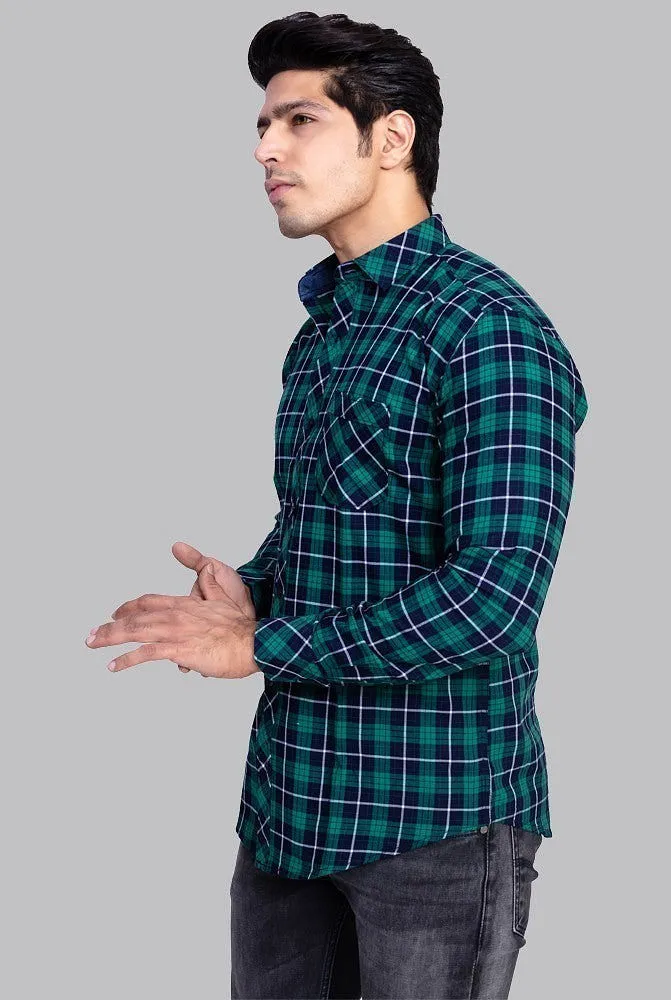 Check Shirt for Men - Men Regular Fit Checked Shirt Green