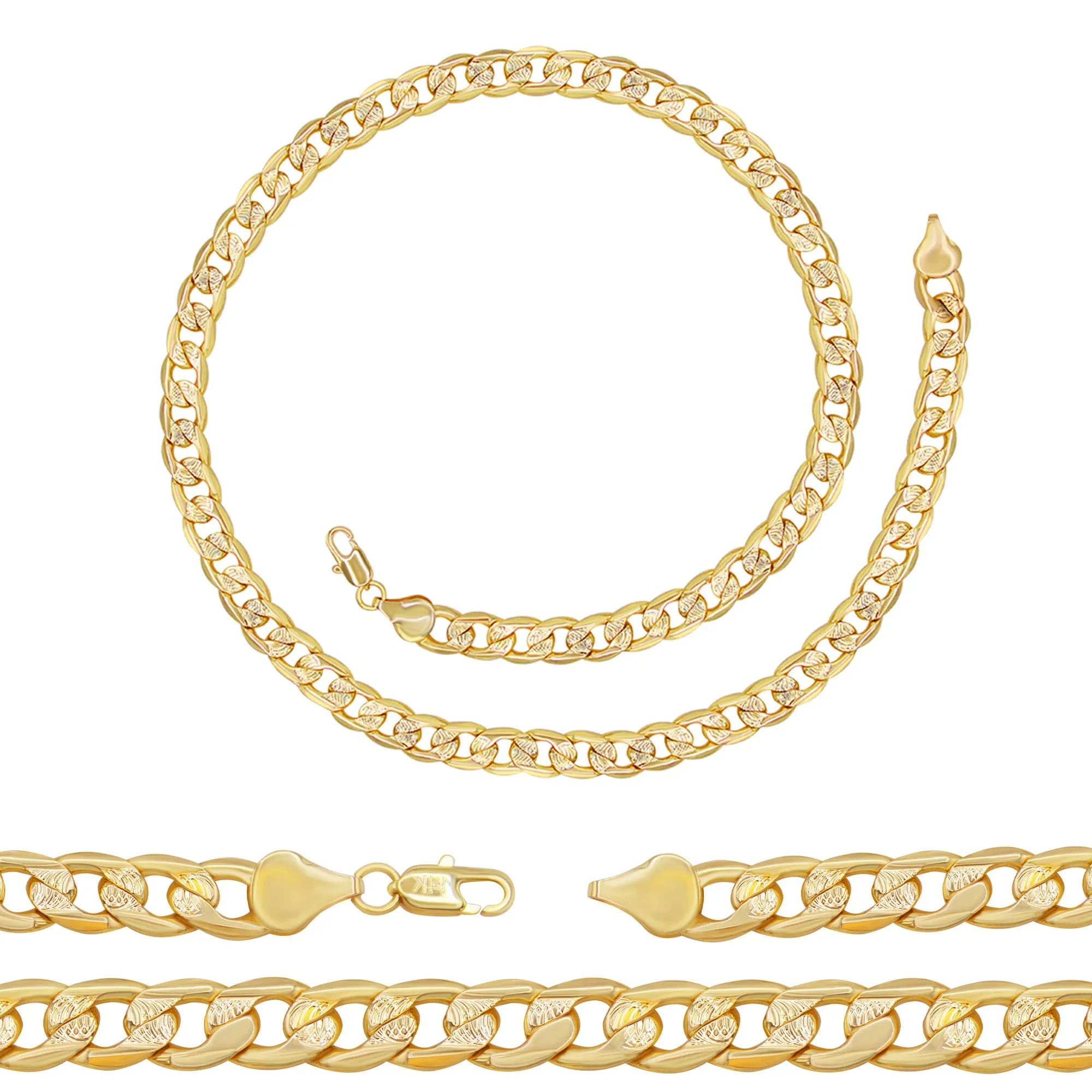 Diamond Cut Cuban Link Chain 14K Gold Filled Necklace 24" Lobster Claw Clasp Fashion Jewelry for Men | Width 9 mm