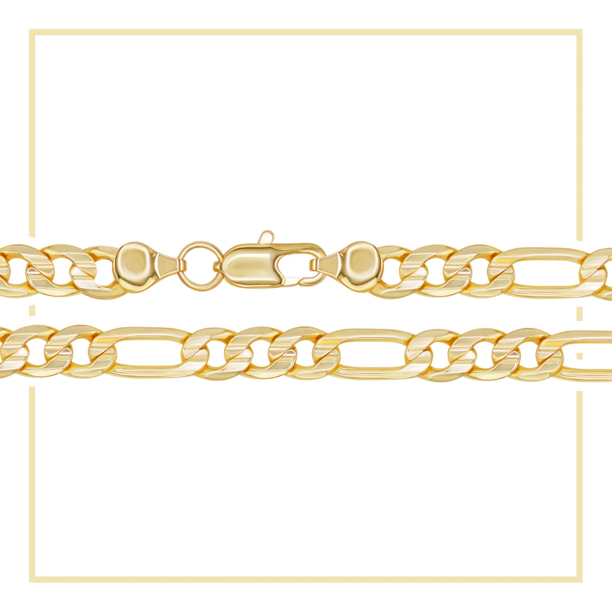 Diamond-Cut Figaro Chain 14K Gold Filled Necklace 24" Lobster Claw Clasp Fashion Jewelry for Adult Men 6 mm