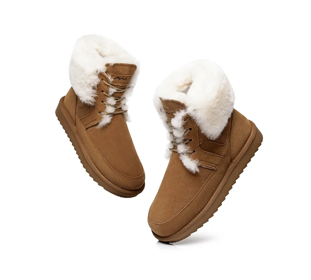 Dora Fashion Lace Up Boots Double Face Sheepskin