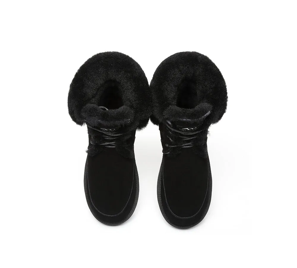 Dora Fashion Lace Up Boots Double Face Sheepskin