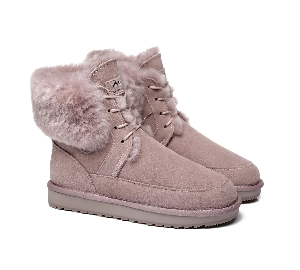 Dora Fashion Lace Up Boots Double Face Sheepskin