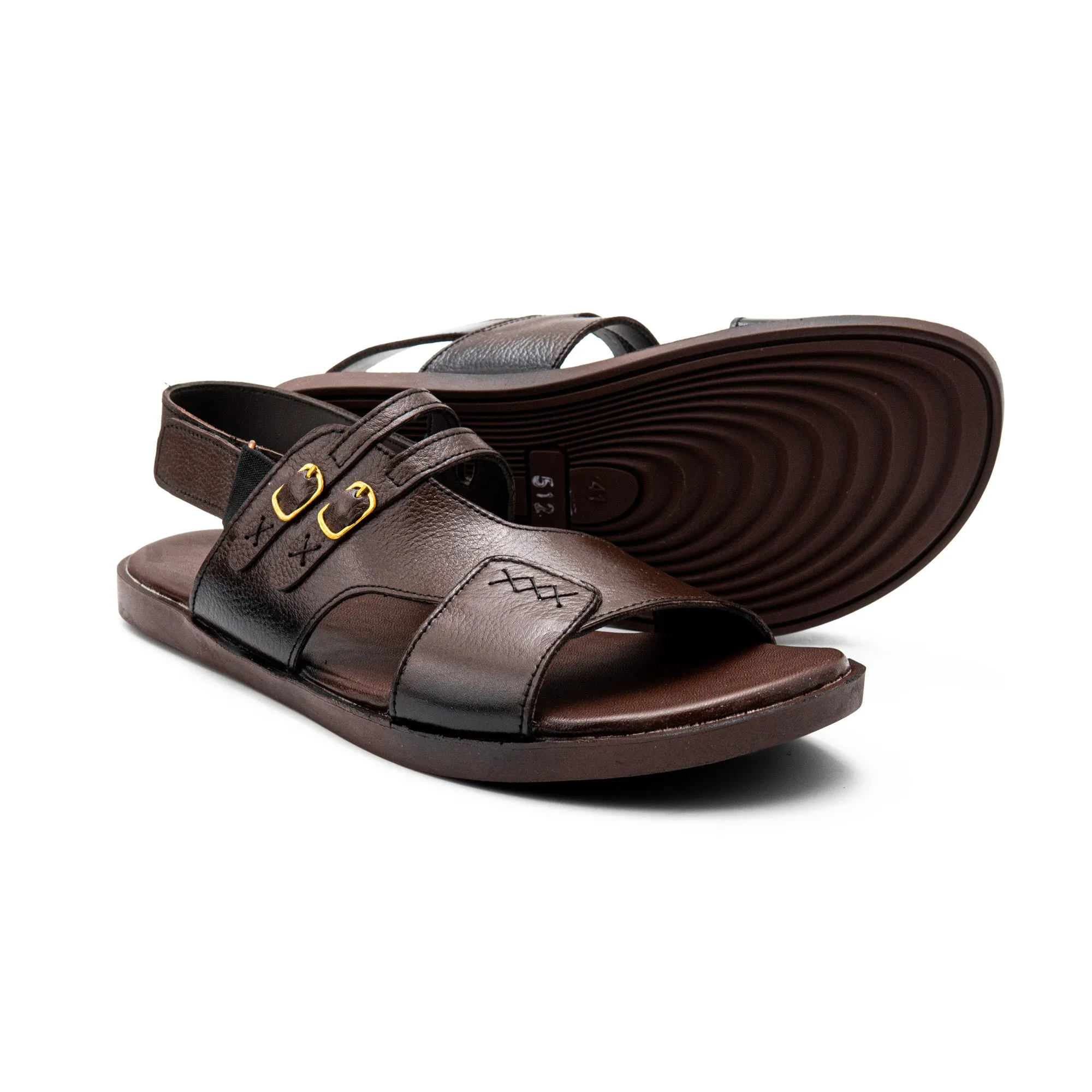 Double Buckle Brown Leather Sandals