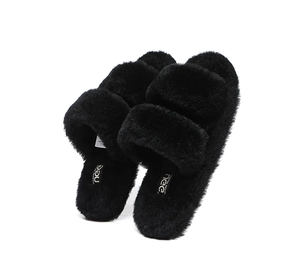 Double Strap Fluffy Slides Women Jessica