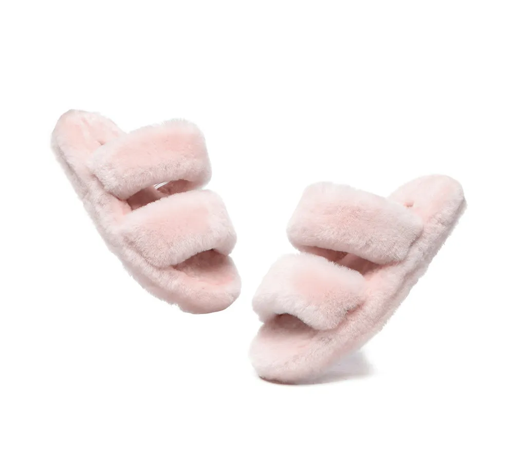 Double Strap Fluffy Slides Women Jessica