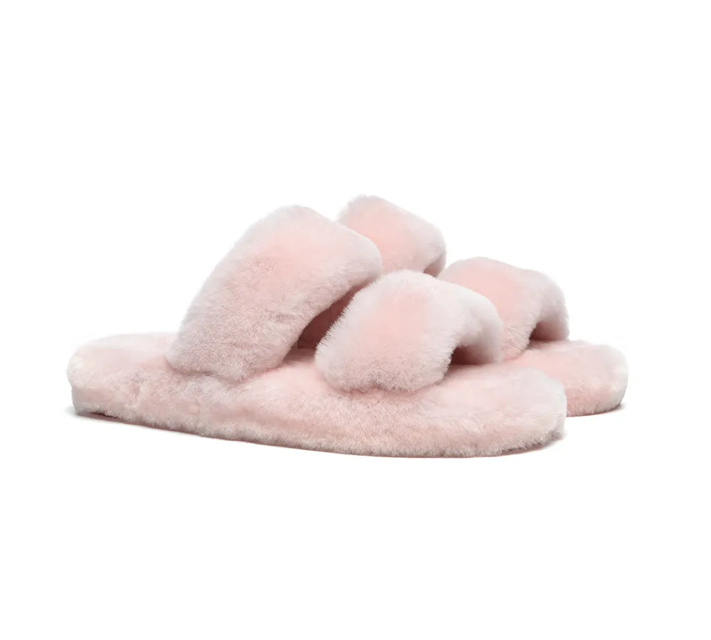 Double Strap Fluffy Slides Women Jessica