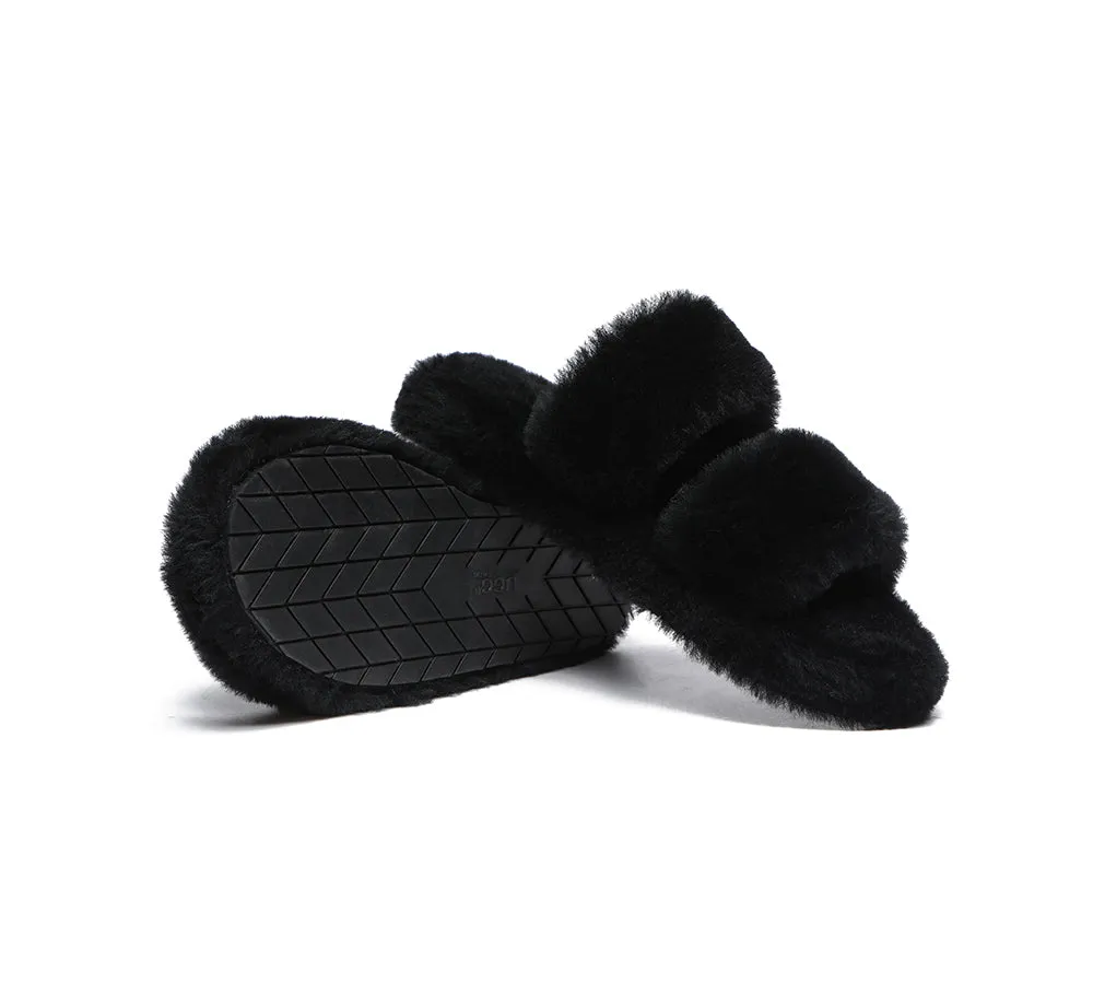 Double Strap Fluffy Slides Women Jessica