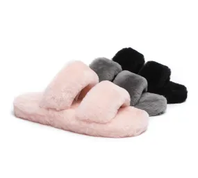 Double Strap Fluffy Slides Women Jessica