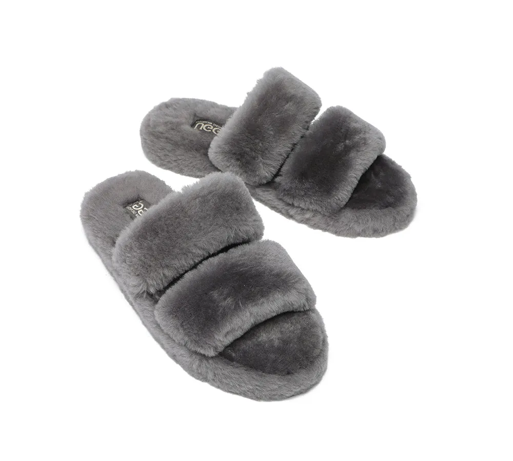 Double Strap Fluffy Slides Women Jessica