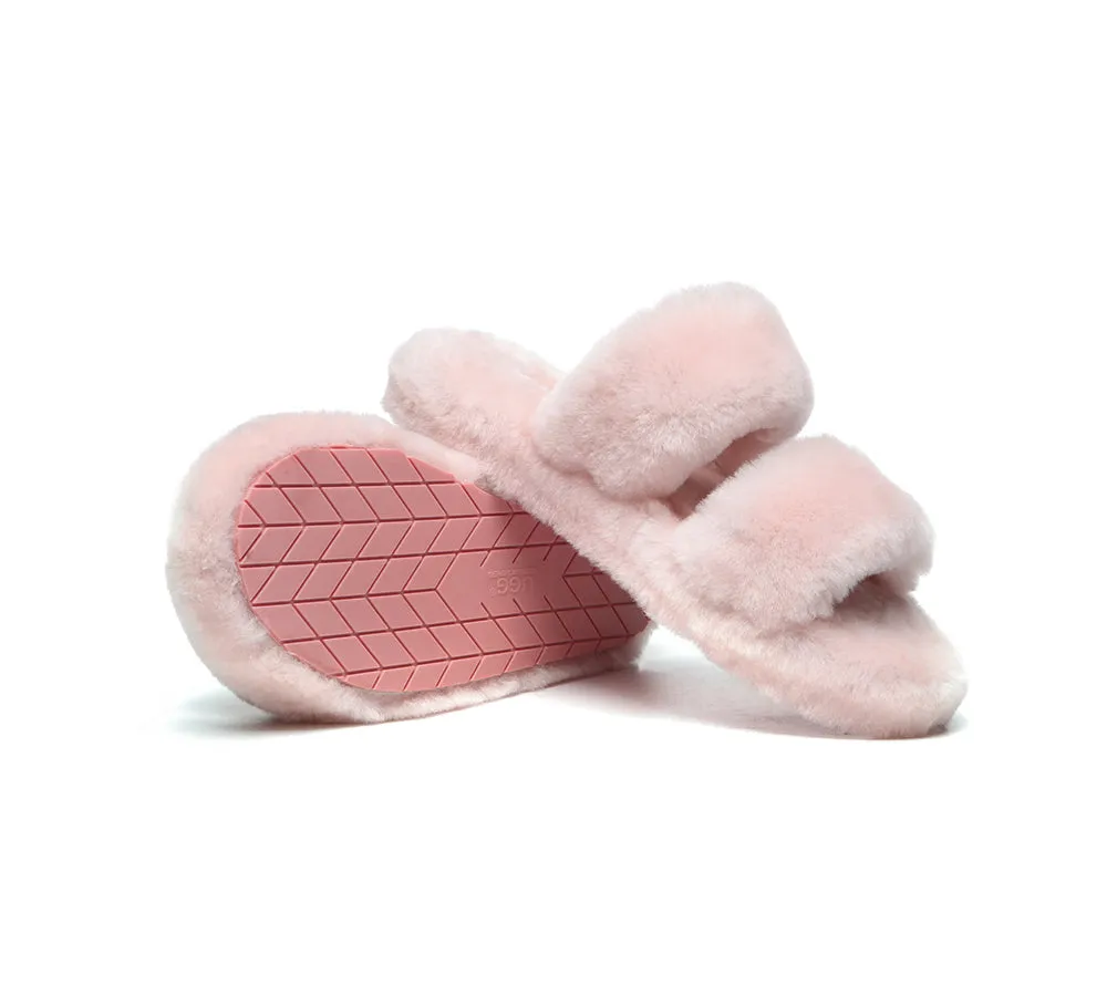 Double Strap Fluffy Slides Women Jessica