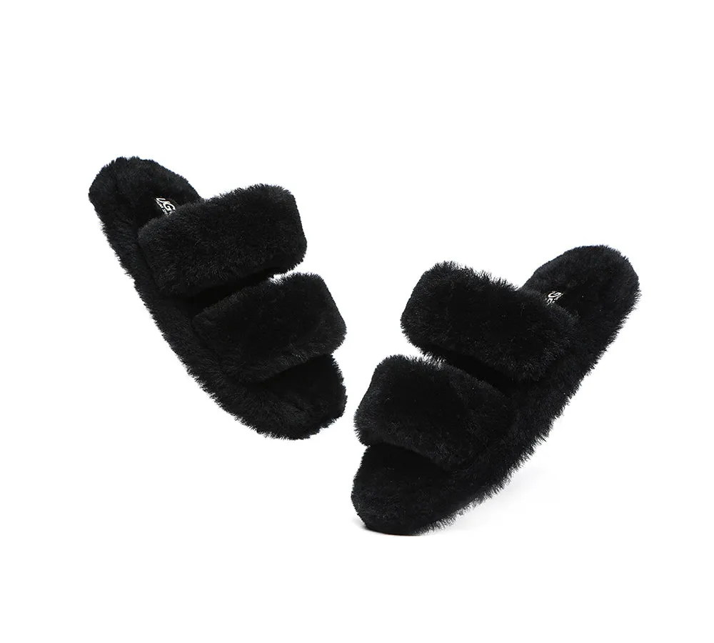 Double Strap Fluffy Slides Women Jessica