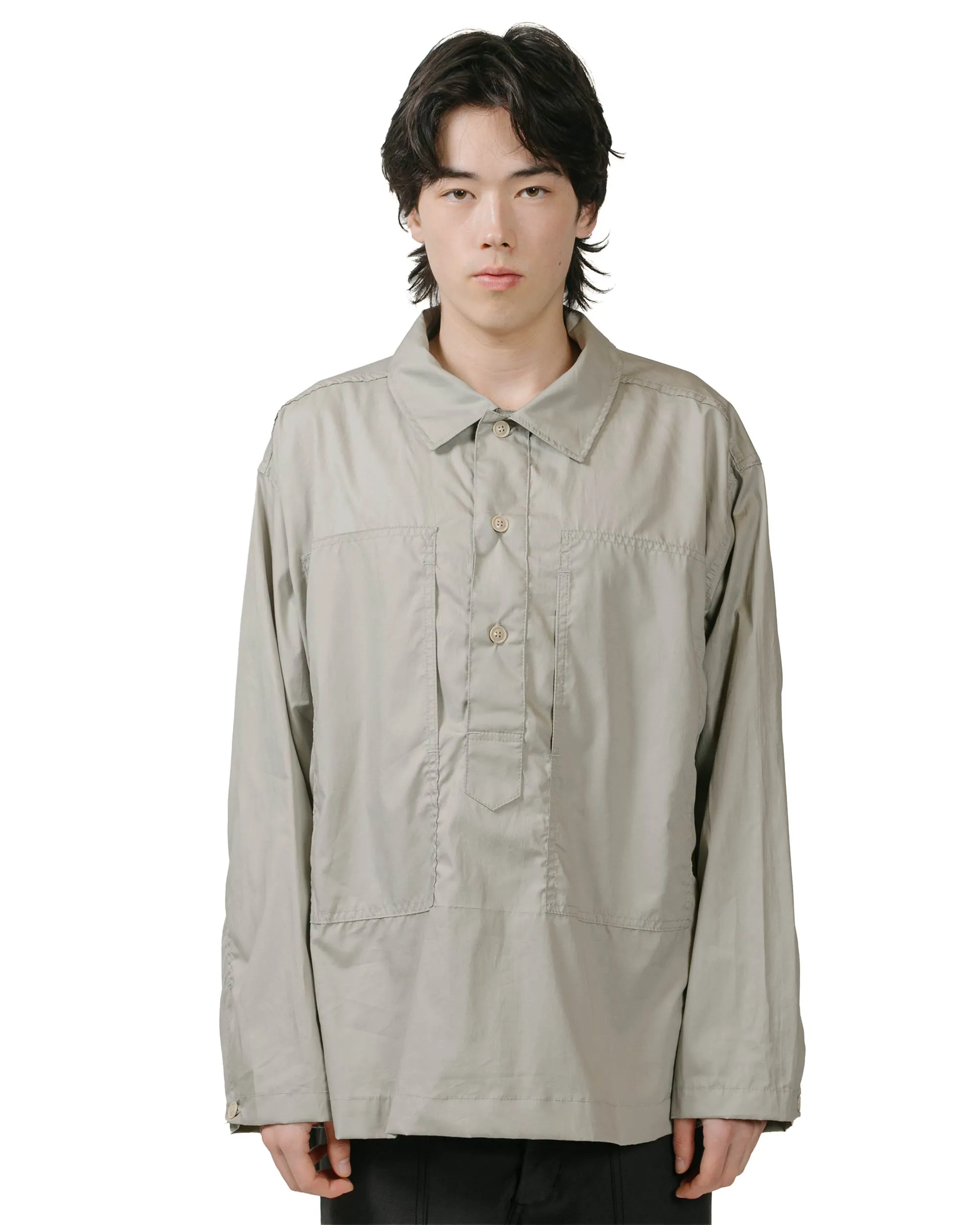 Engineered Garments Workaday Army Pop Over Shirt Light Grey Superfine Poplin