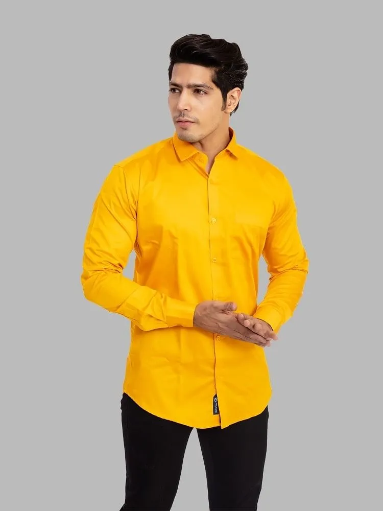 Formal Shirts for Men - Mustard Yellow Solid Satin