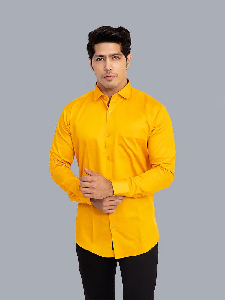 Formal Shirts for Men - Mustard Yellow Solid Satin