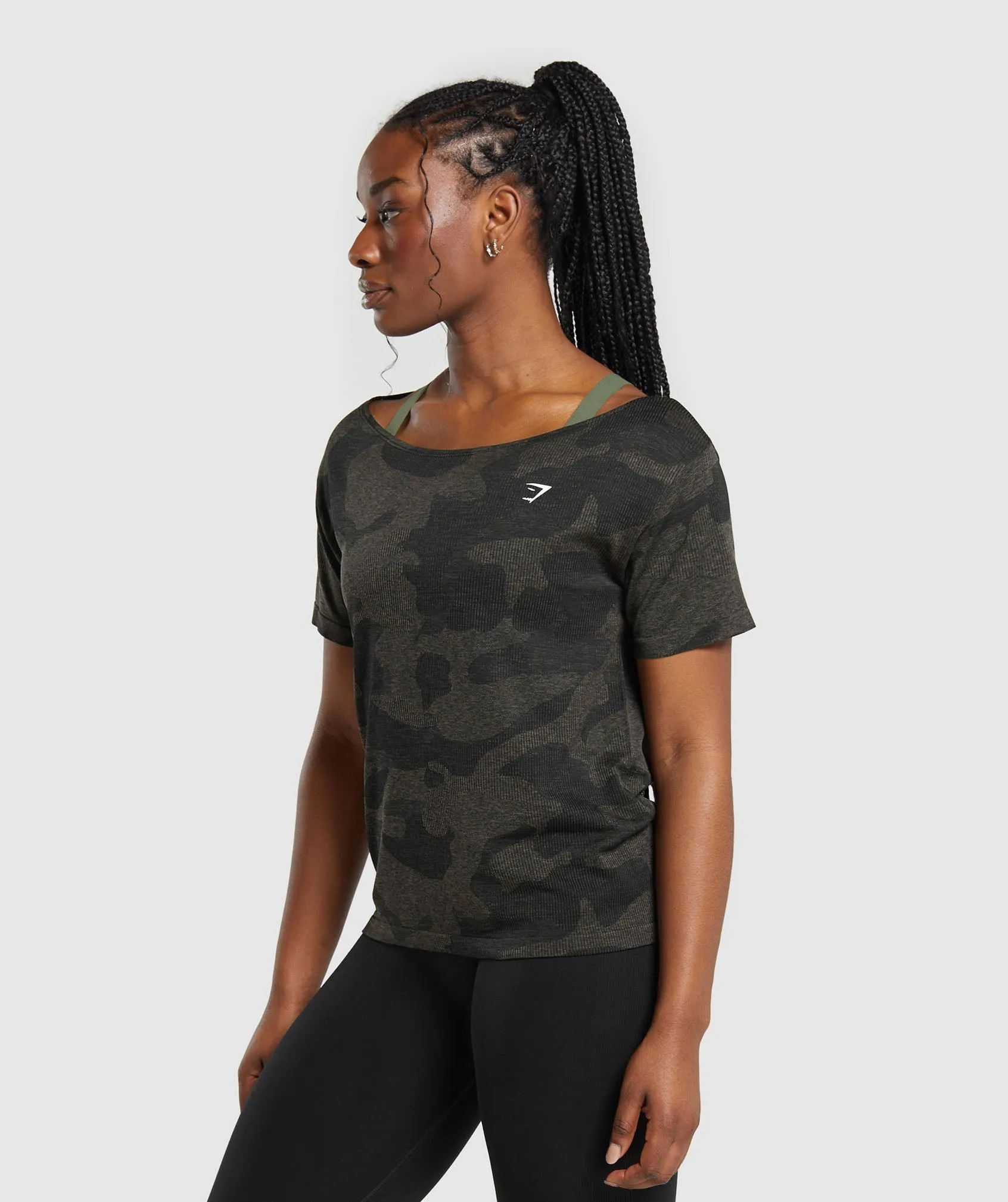 Gymshark Adapt Camo Seamless T-Shirt - Black/Camo Brown