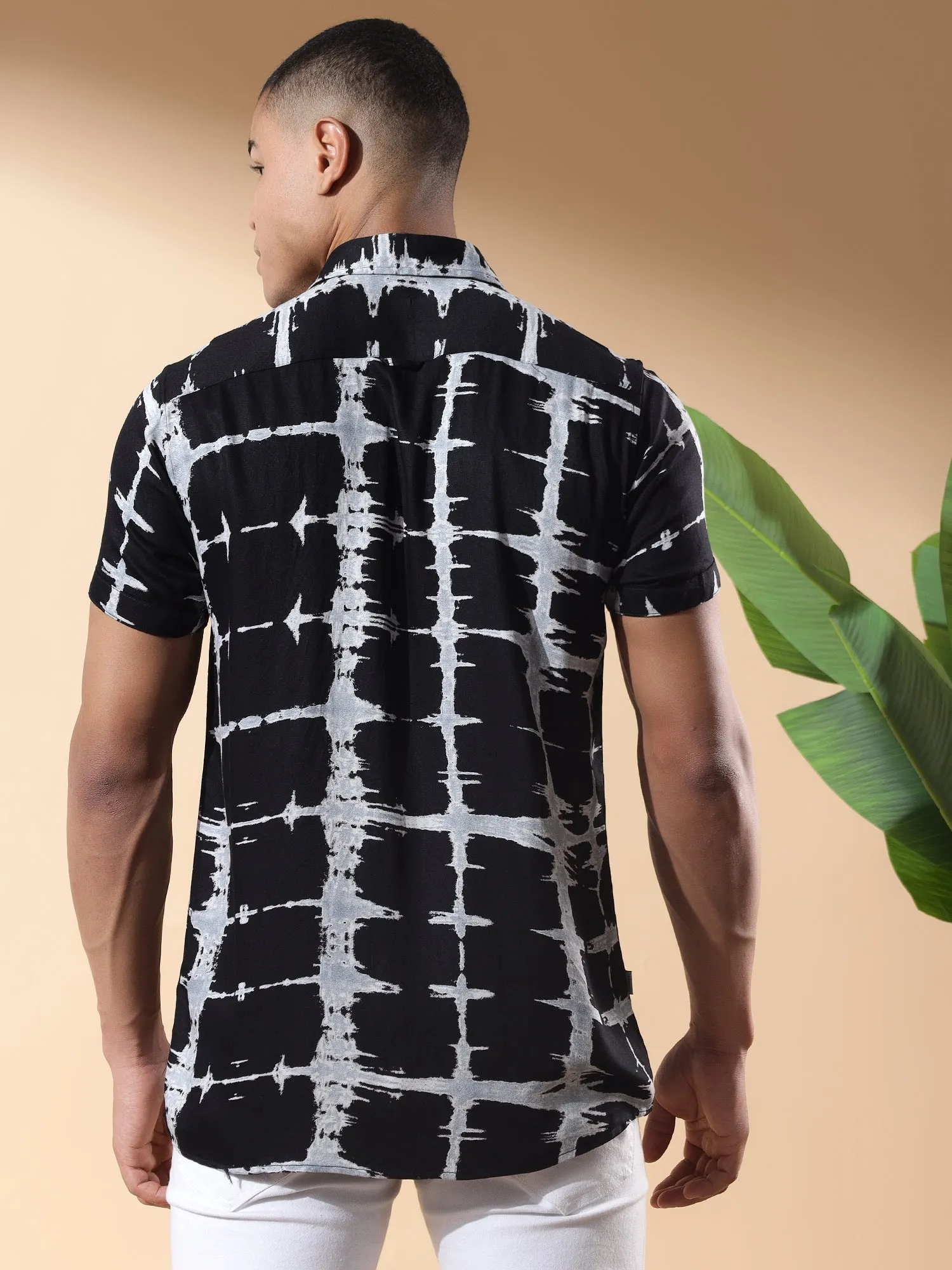 Half Casual Printed Cotton Shirt Regular Fit For Man-Black