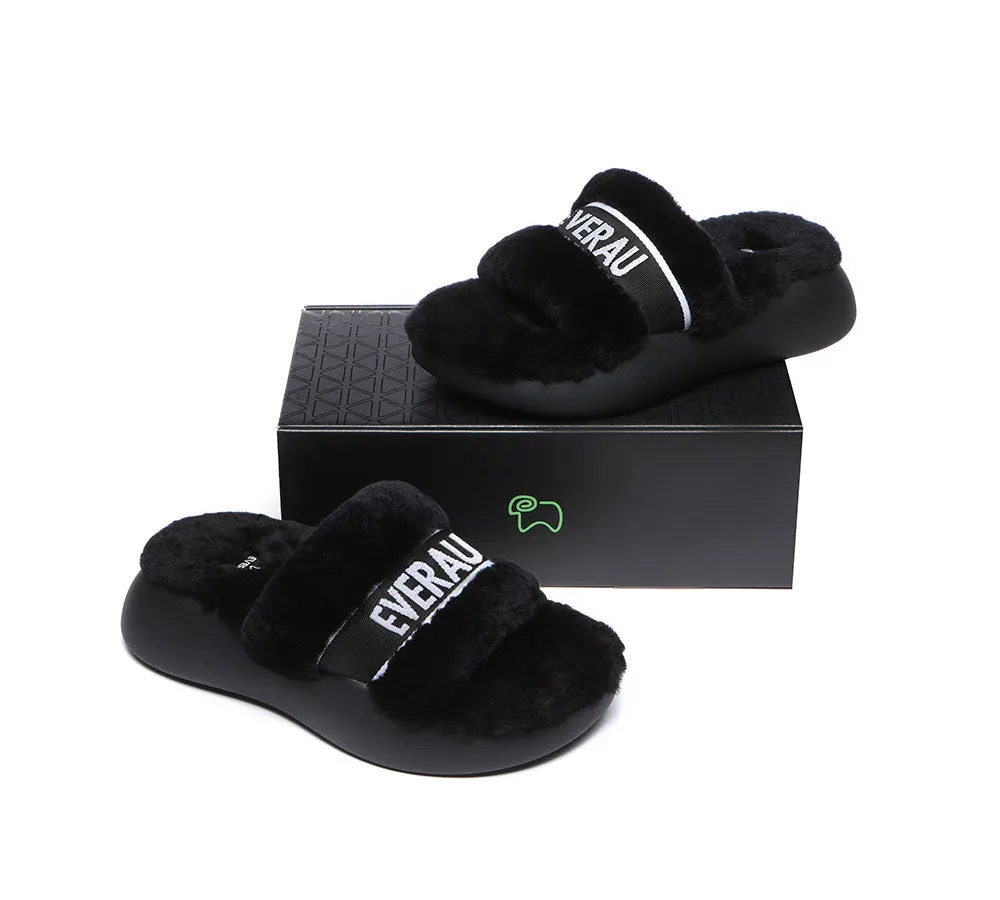 High Platform Sheepskin Wool Slides Women Flossy Slipper