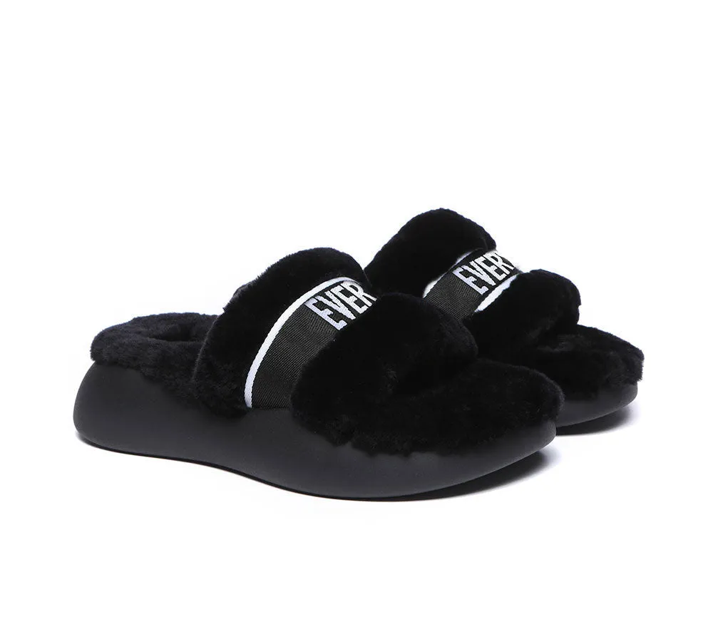 High Platform Sheepskin Wool Slides Women Flossy Slipper