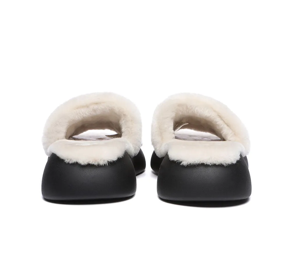 High Platform Sheepskin Wool Slides Women Flossy Slipper