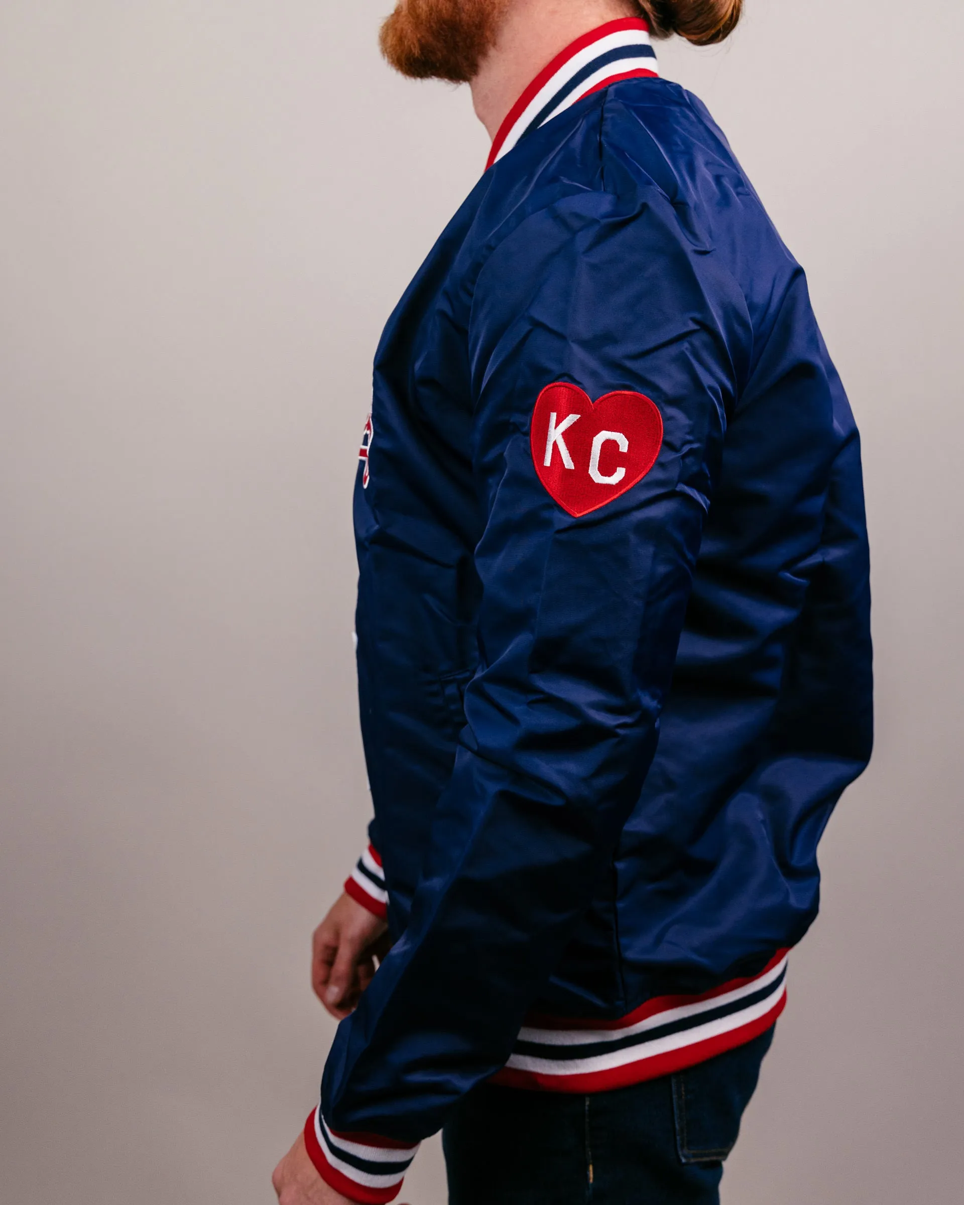 Kansas City Script Navy Blue Varsity Jacket