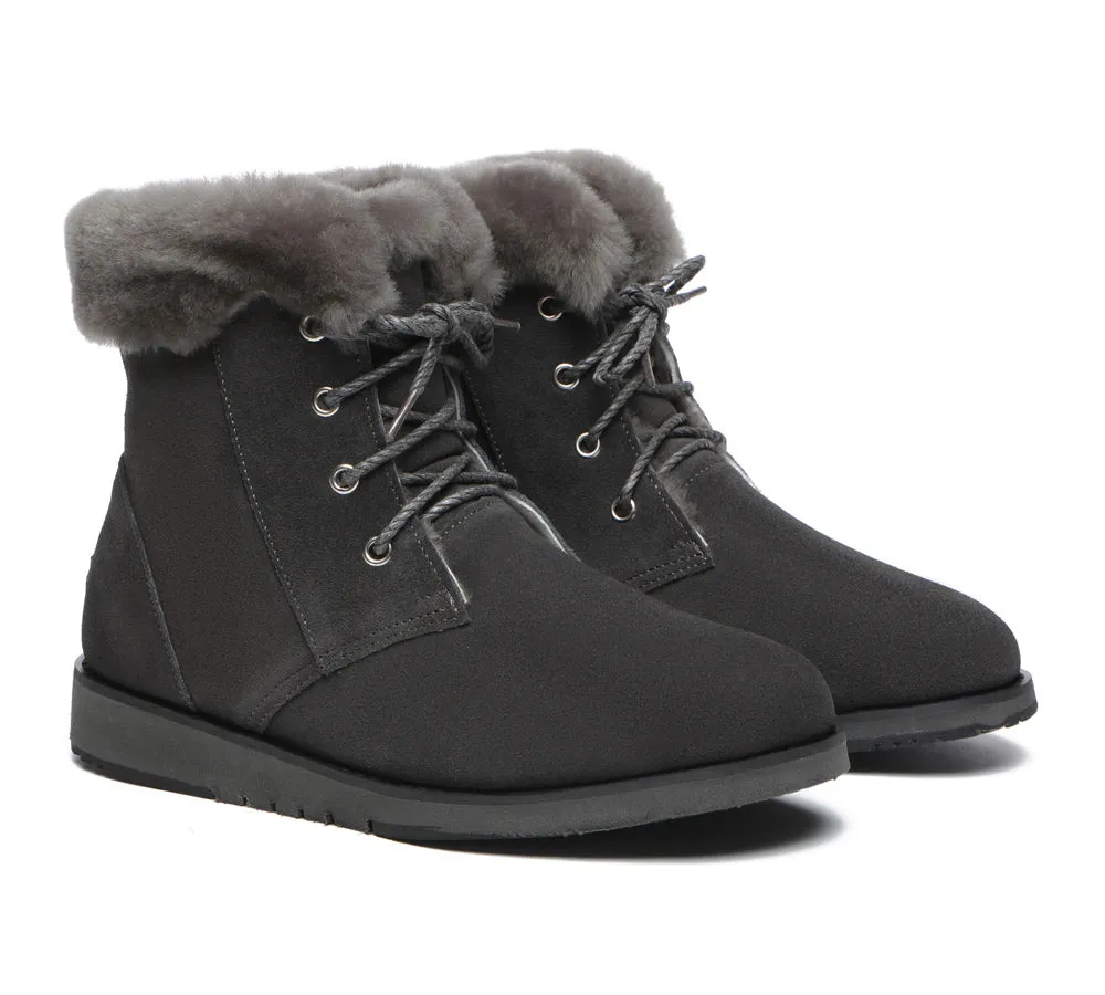 Lace Up Ankle Fashion Sheepskin Women Boots Bonnie