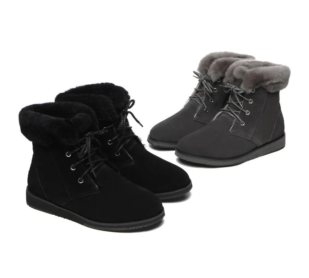 Lace Up Ankle Fashion Sheepskin Women Boots Bonnie