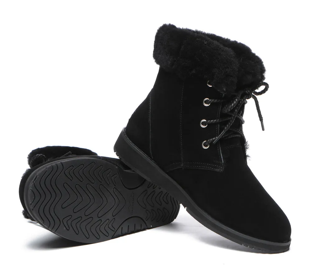 Lace Up Ankle Fashion Sheepskin Women Boots Bonnie