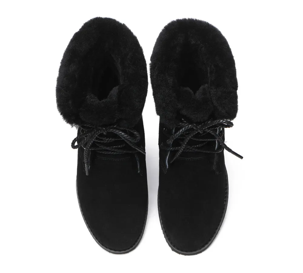 Lace Up Ankle Fashion Sheepskin Women Boots Bonnie