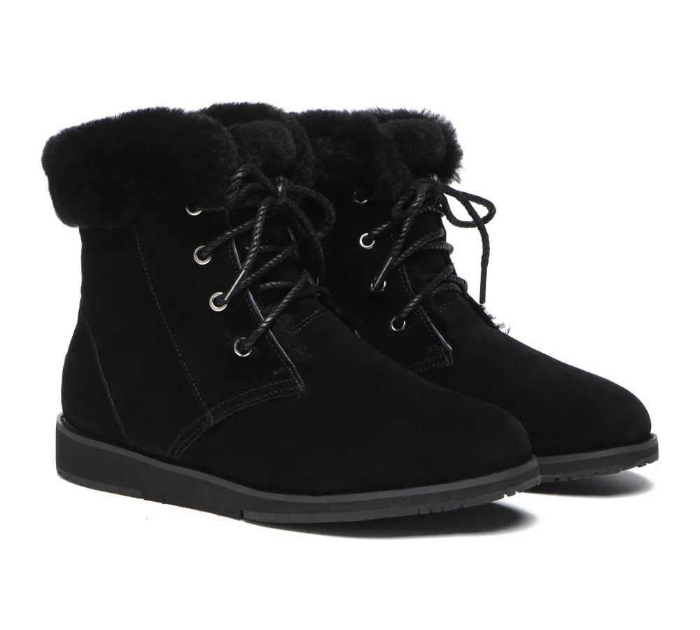 Lace Up Ankle Fashion Sheepskin Women Boots Bonnie