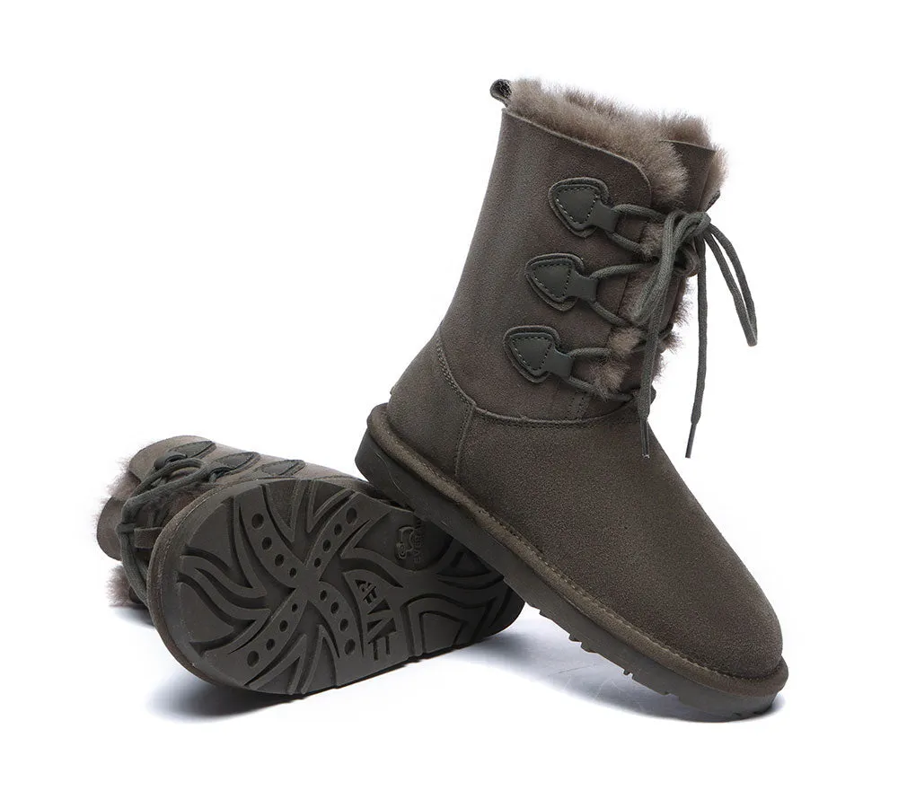 Lace-Up Sheepskin Boots Women Tall Stark