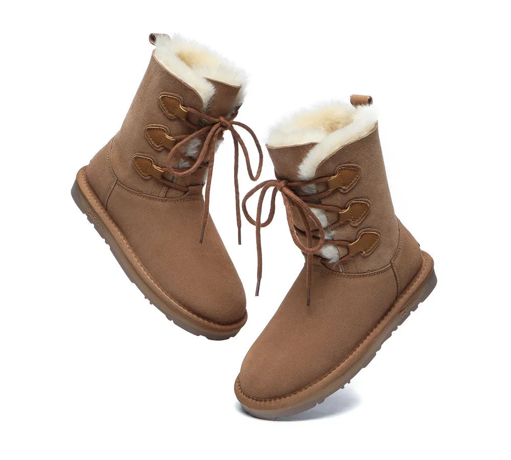 Lace-Up Sheepskin Boots Women Tall Stark